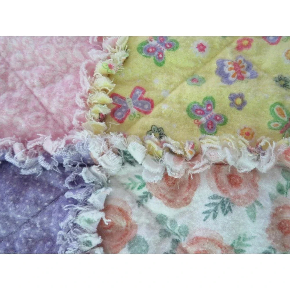 Flannel Rag Quilt With Batting, 50x64, Floral and Butterflies